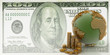 globe with gold coins on a dollar background globe with gold coins on a dollar background