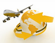 passenger jet airplane travels around the world