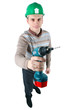 Young worker holds a drill in his hand