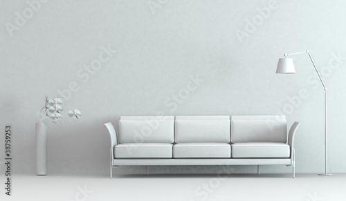 Illustration: Modell - Sofa mit Vase und Stehlampe Modell - Sofa mit Vase und Stehlampe