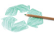 Photo: Recycle sign drawing on white background. Recycle sign drawing on white background.