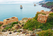rovine della laveria e scorcio di costa del sulcis, in sardegna