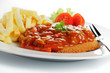 Zigeunerschnitzel mit Pommes frites