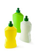 Three assorted plastic bottles with cleaning liquid Three assorted plastic bottles with cleaning liquid