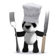 3d Panda Bear chef with knife and fork