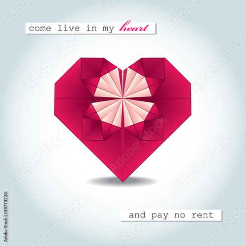Illustration: Greeting card with origami herat Greeting card with origami herat