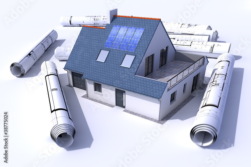 Illustration: Maison, toiture énergie solaire 01 Maison, toiture énergie solaire 01