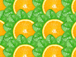 Background of orange slices and green leaf Background of orange slices and green leaf