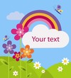 garden with butterfly, rainbow and flowers , vector illustration