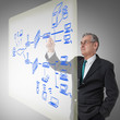 businessman touching a security plan for a firewall system