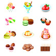 Colorful icons with yummy sweets isolated