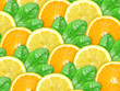 Bbstract background of orange and lemon with green leaf Bbstract background of orange and lemon with green leaf