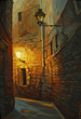 medieval street in gothic quarter of barcelona, painting, illust medieval street in gothic quarter of barcelona, painting, illust