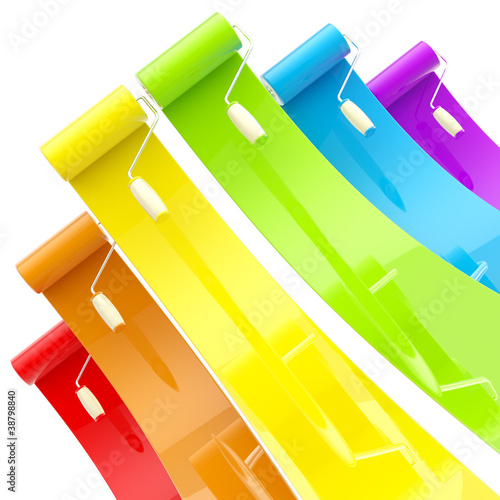 Illustration: Colorful glossy paint rollers with color strokes Colorful glossy paint rollers with color strokes