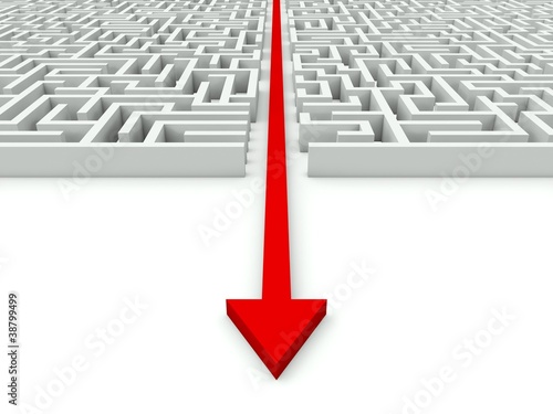 Illustration: Maze with red arrow through it Maze with red arrow through it
