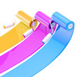 Colorful glossy paint rollers with color strokes