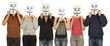 Group people with the painted Guy Fawkes