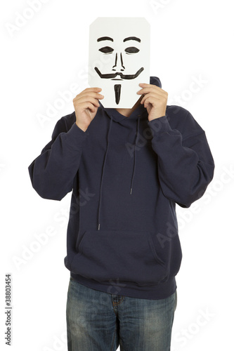 Photo: Man with the painted Guy Fawkes mask Man with the painted Guy Fawkes mask