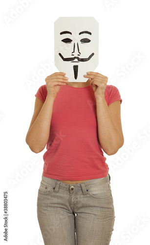 Photo: Woman with the painted Guy Fawkes mask Woman with the painted Guy Fawkes mask