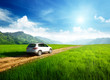 ground road and blurred car