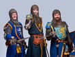 Three medieval knights isolated on grey background.