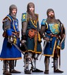 Three medieval knights isolated on grey background.