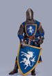 Medieval knight on grey background.