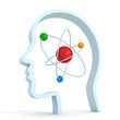 Illustration: atom molecule science symbol brain human head atom molecule science symbol brain human head