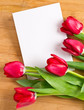 Red tulips and blank greeting card Red tulips and blank greeting card