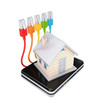 Small house, router and colorful patchcords Small house, router and colorful patchcords
