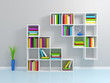 White bookshelf with a colorful books. White bookshelf with a colorful books.