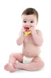 Baby chewing on teething ring