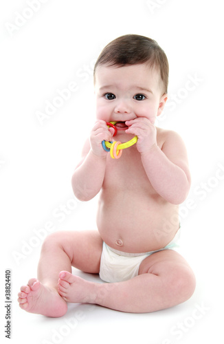 Photo: Baby chewing on teething ring Baby chewing on teething ring