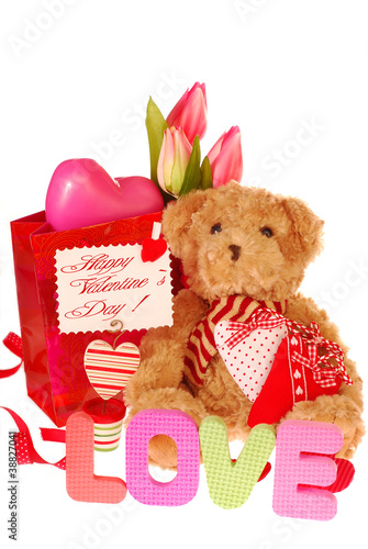 Photo: teddy bear with valentine`s gifts teddy bear with valentine`s gifts