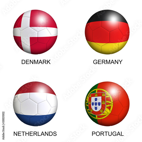 Illustration: soccer balls with european flags of group B euro 2012 over white soccer balls with european flags of group B euro 2012 over white
