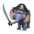 3d Elephant the pirate with cutlass