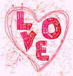 love design, heart, grungy style, vector