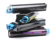 Four used  color laser printer toner cartridges