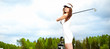 Portrait of an elegant woman playing golf on a green woman
