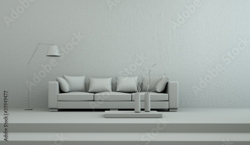 Illustration: Modell - Sofa schlicht mit Stehlampe Modell - Sofa schlicht mit Stehlampe