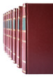 Row of books with red leather hard cover