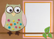 Owl sitting on branch with background for copy-space