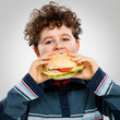 Boy eating big sandwich