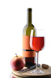 glass and a bottle of red wine