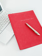 Application file, a pen and a laptop on a desktop