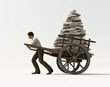 person carries a wheelbarrow