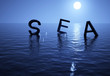 3d Sea text at full moon