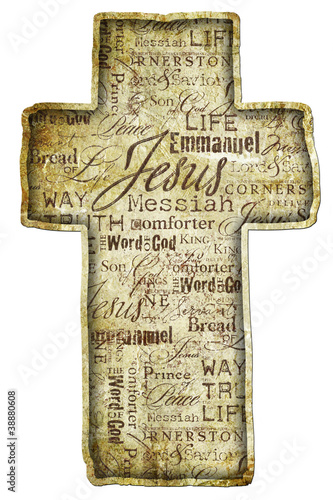Illustration: Cross With Religious Words isolated on white background. Cross With Religious Words isolated on white background.