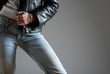 Jeans and black leather