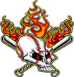 Softball Baseball Skull and Bats Flaming Cartoon Image Softball Baseball Skull and Bats Flaming Cartoon Image